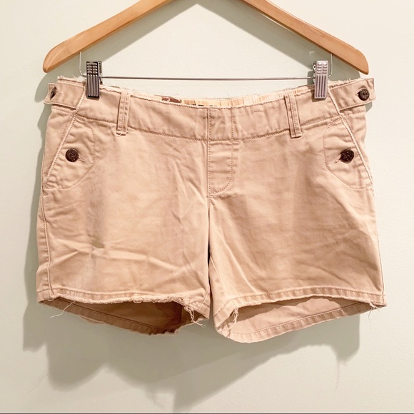 🏷️2006 Old Navy Maternity Khaki Raw Hem Adjustable Shorts 4 - Picture 1 of 5